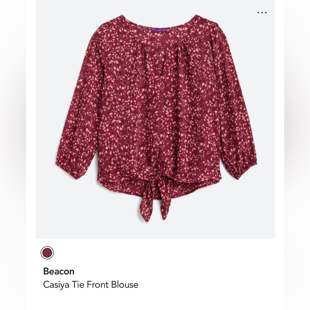 Tie front blouse in red and cream